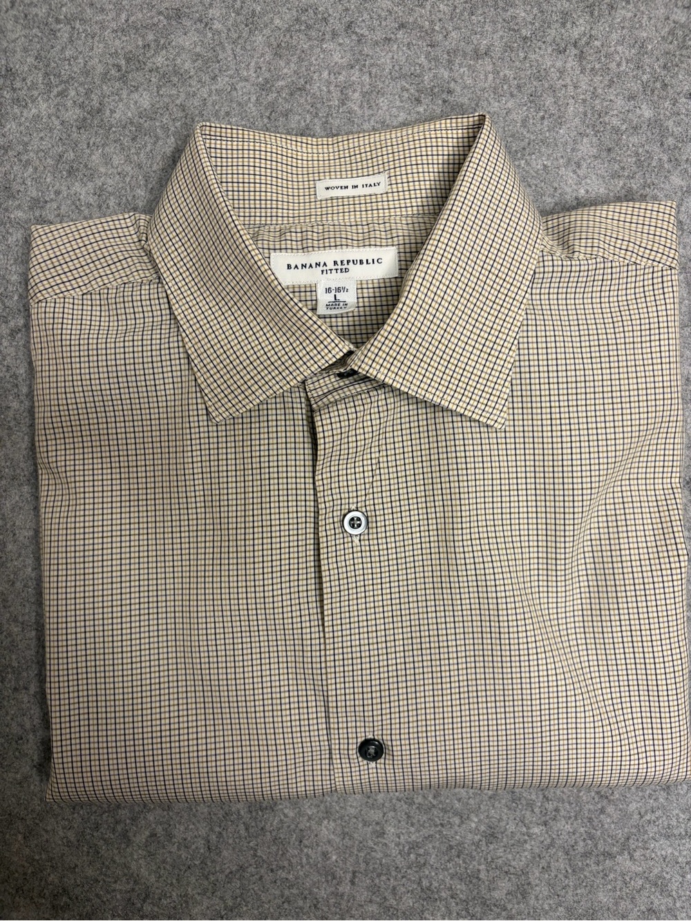 Banana Republic Men's Check Dress Shirt in Beige and Navy